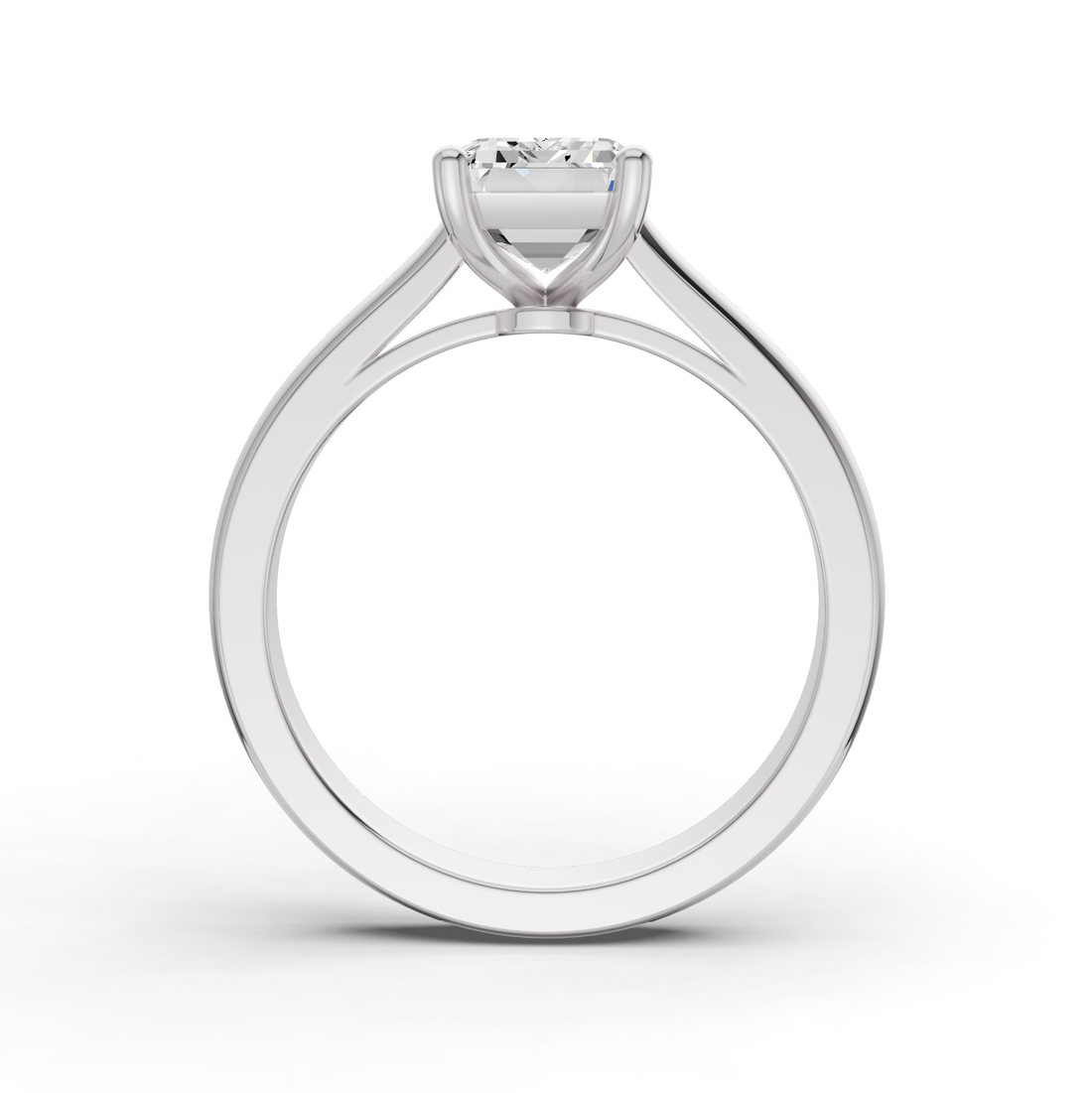 Emerald Cut Lab Grown Diamond Cathedral Solitaire Ring - 14K White Gold