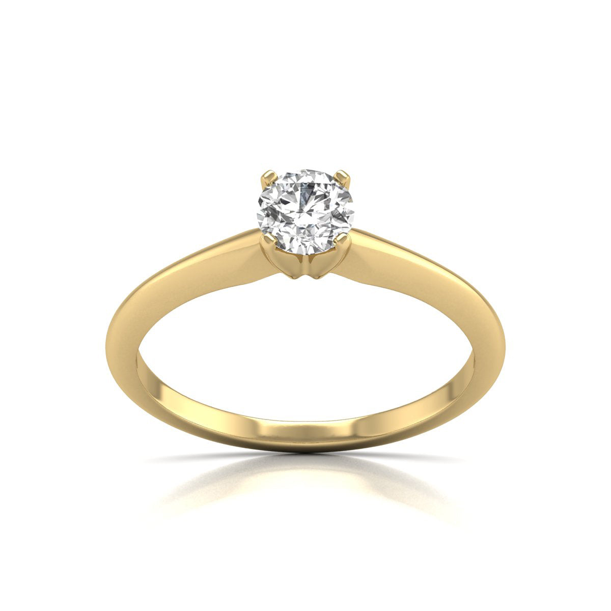 0.10 Carat Round Lab Grown Diamond Solitaire Ring with 4 Prong Settings - 14K Yellow Gold