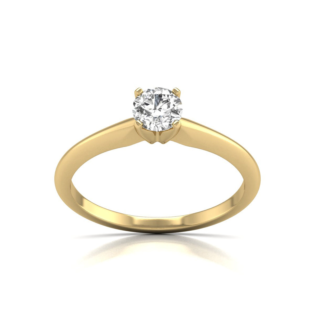 0.10 Carat Round Lab Grown Diamond Solitaire Ring with 4 Prong Settings - 14K Yellow Gold