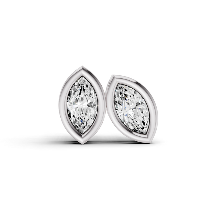 Lab Grown Marquise Shape Diamond Solitaire Earrings with Bezel Setting
