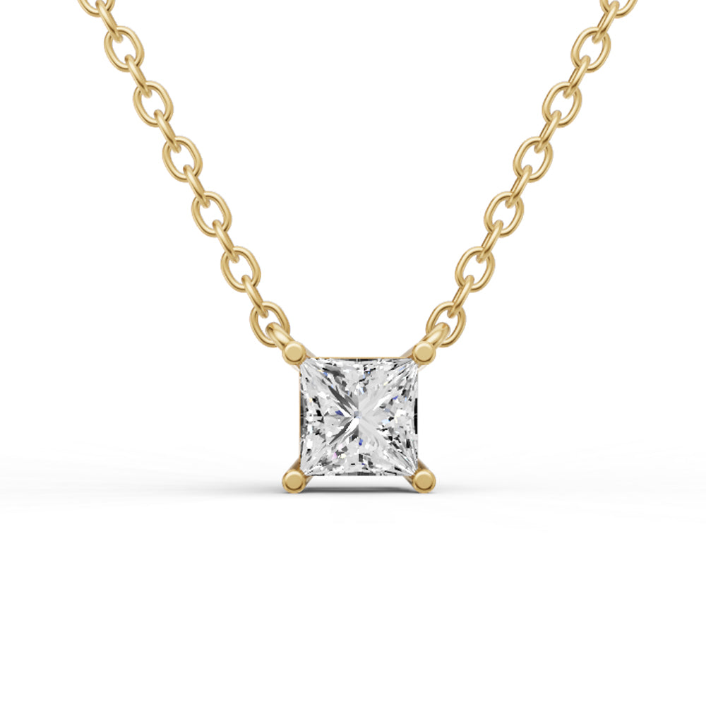 Lab Grown Floating Princess Cut Diamond Solitaire Pendant