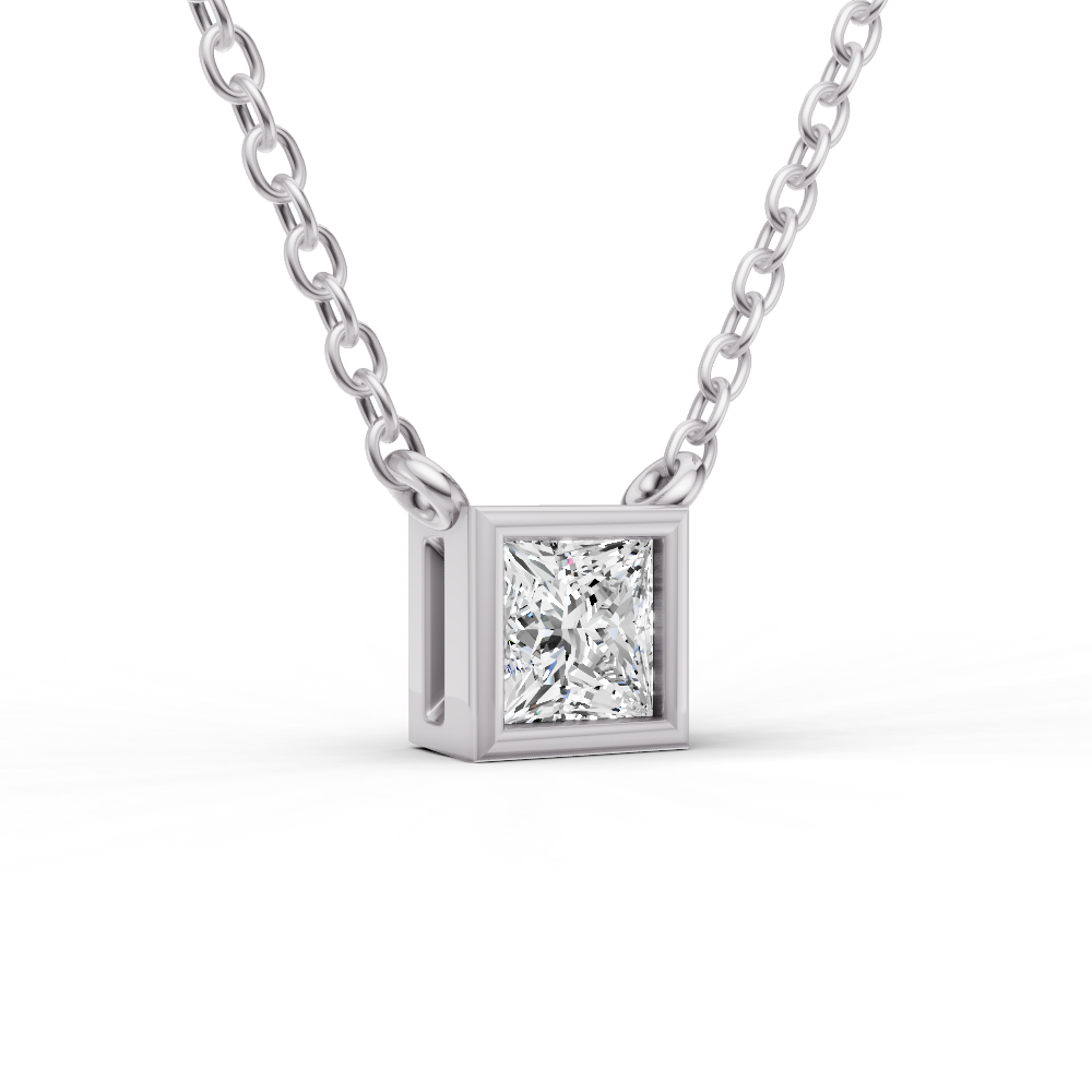 Lab Grown Princess Cut Diamond Solitaire Pendant with Bezel Setting