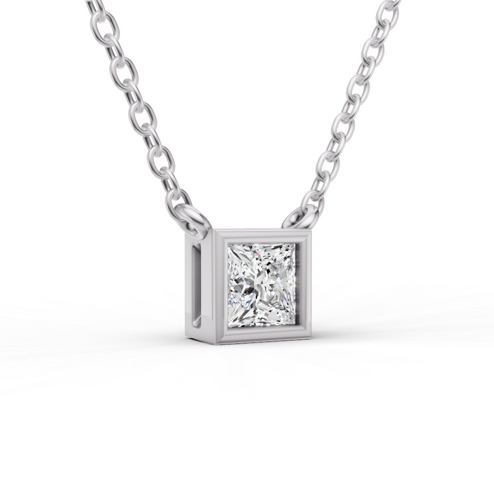 Lab Grown Princess Cut Diamond Solitaire Pendant with Bezel Setting