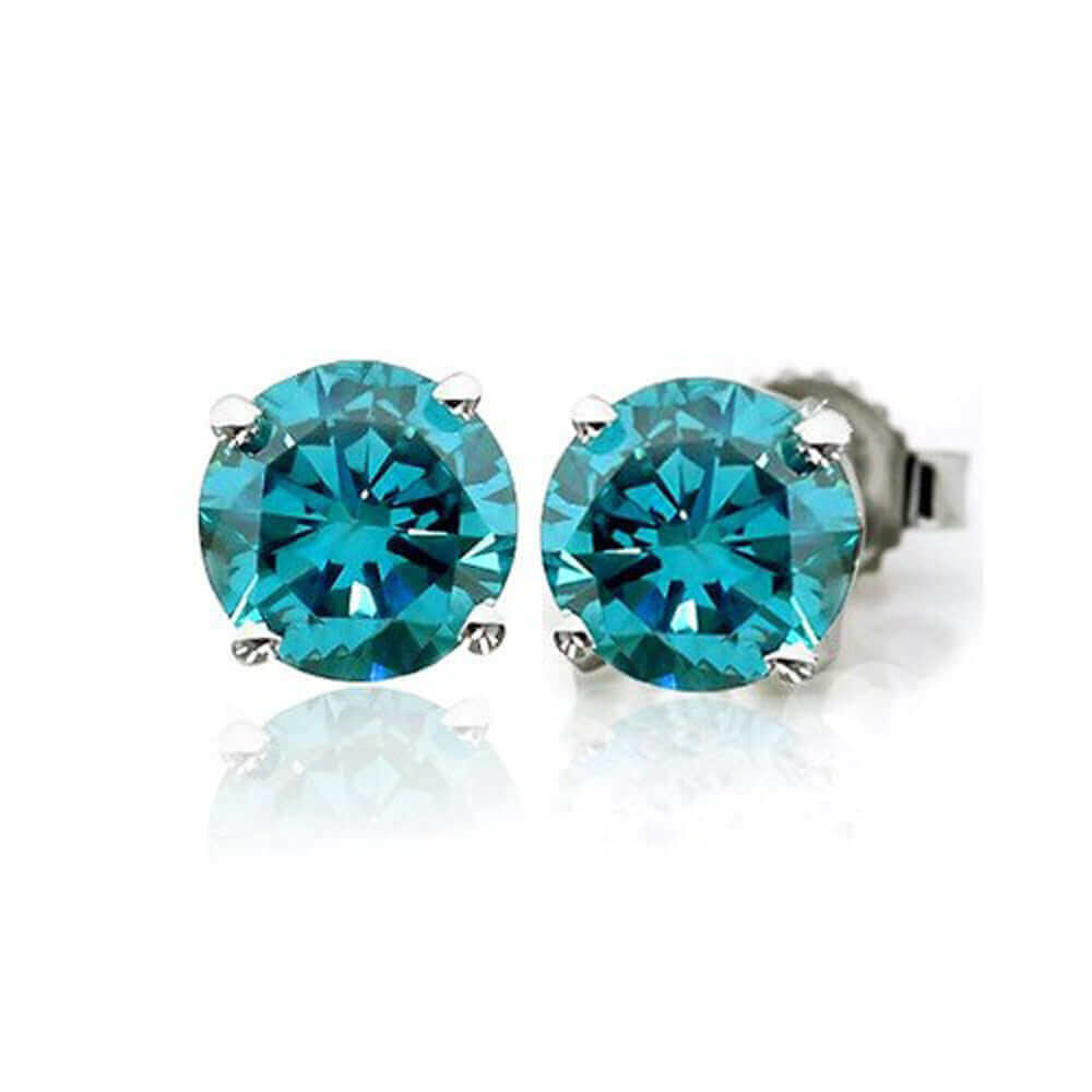 Blue - Round Brilliant Cut Diamond Earring Studs in 14K Gold (1/10ct to 1ct)