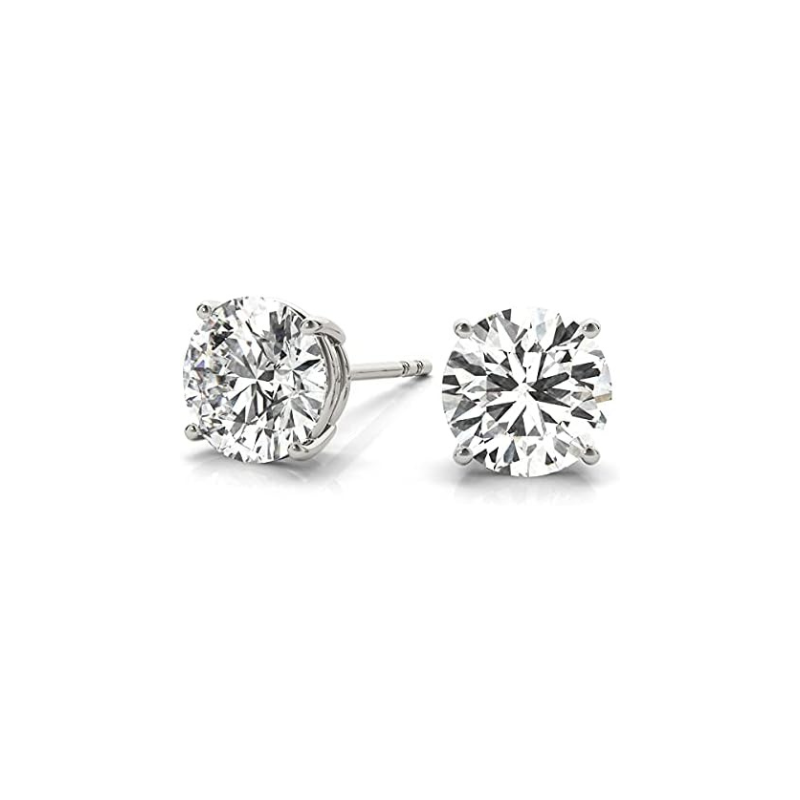 14K white gold earrings, round diamond studs, lab-grown diamonds, ethical jewelry, diamond earrings F-G-H color, VS2-SI1 clarity, screw-back earrings, solitaire diamond studs, white gold jewelry, classic stud earrings, 14K gold diamond earrings, timeless earrings, ethical diamond studs, diamond gift for her, elegant diamond earrings.