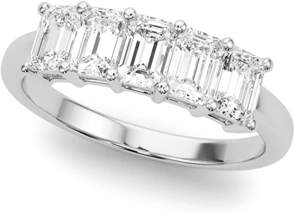 5 Stone Emerald Lab Diamond Ring 