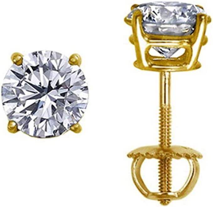 Round Diamond Stud Earrings - A Quality, Secure ScrewBack