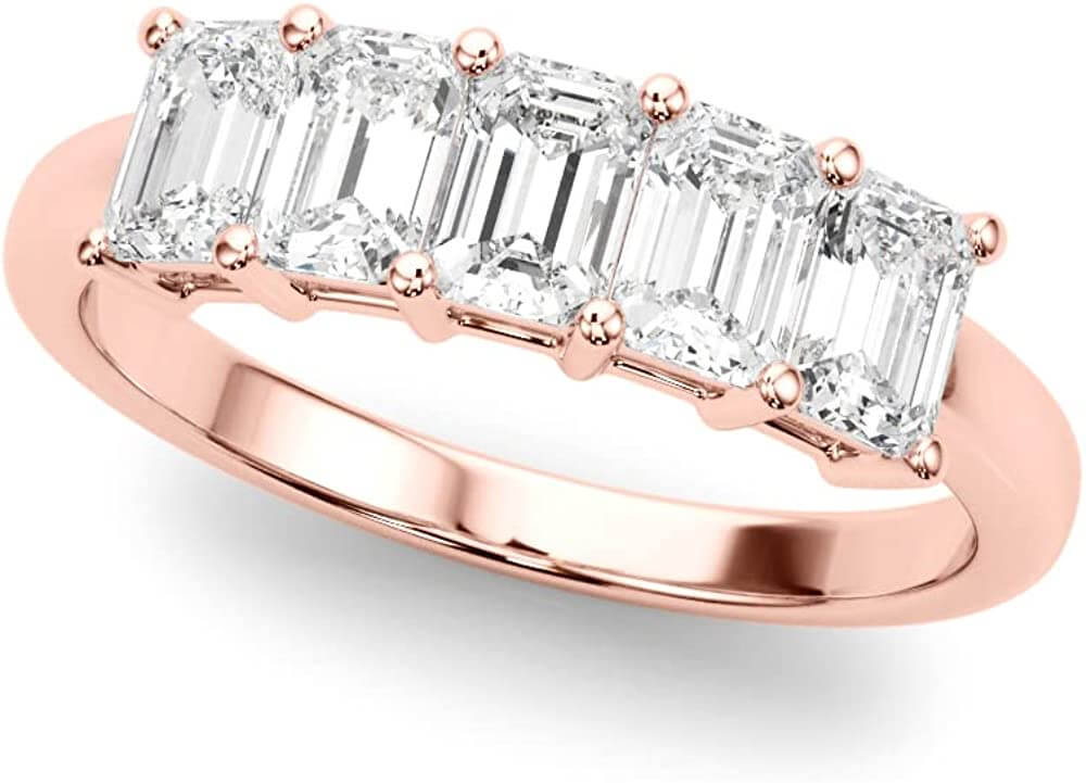 5 Stone Emerald Lab Diamond Ring 