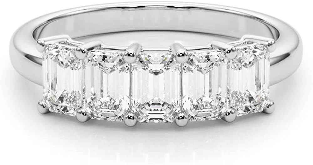 5 Stone Emerald Lab Diamond Ring 