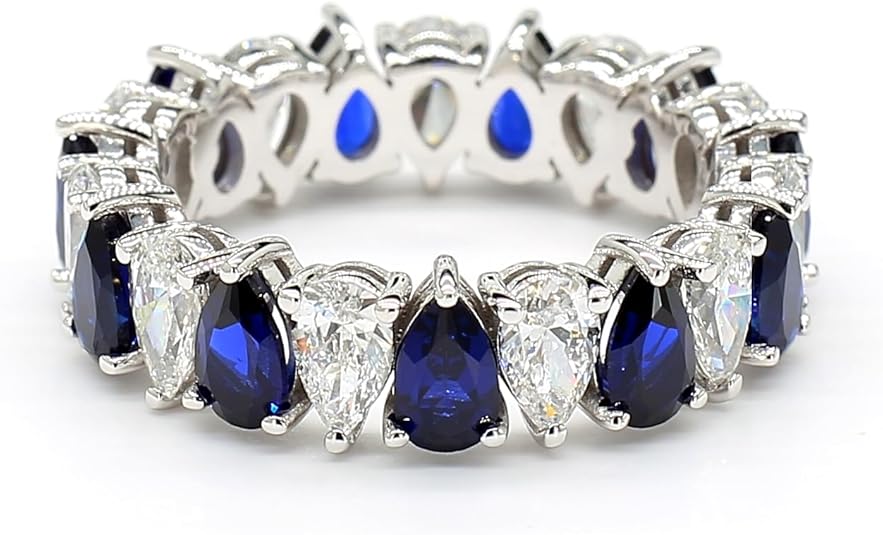 Jewels by Ray Womens 14K White Gold Eternity Band Ring Pear-Shaped and Diamonds