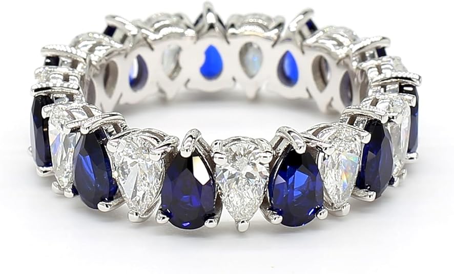 Jewels by Ray Womens 14K White Gold Eternity Band Ring Pear-Shaped and Diamonds