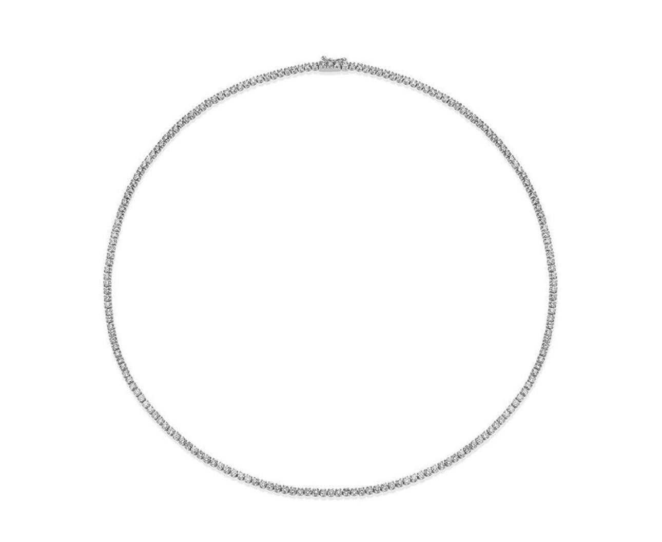 White gold diamond tennis necklace. Women’s diamond necklace in 14k white gold. 14k white gold diamond necklace