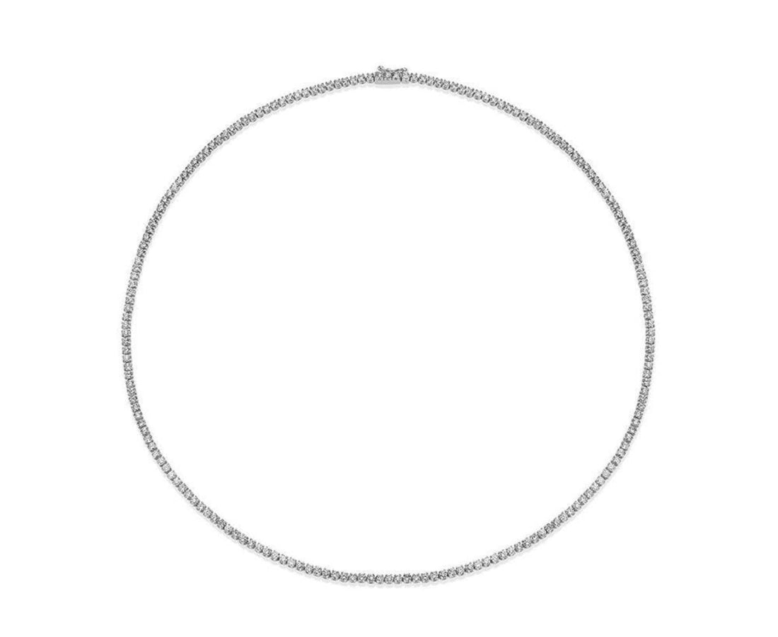 White gold diamond tennis necklace. Women’s diamond necklace in 14k white gold. 14k white gold diamond necklace