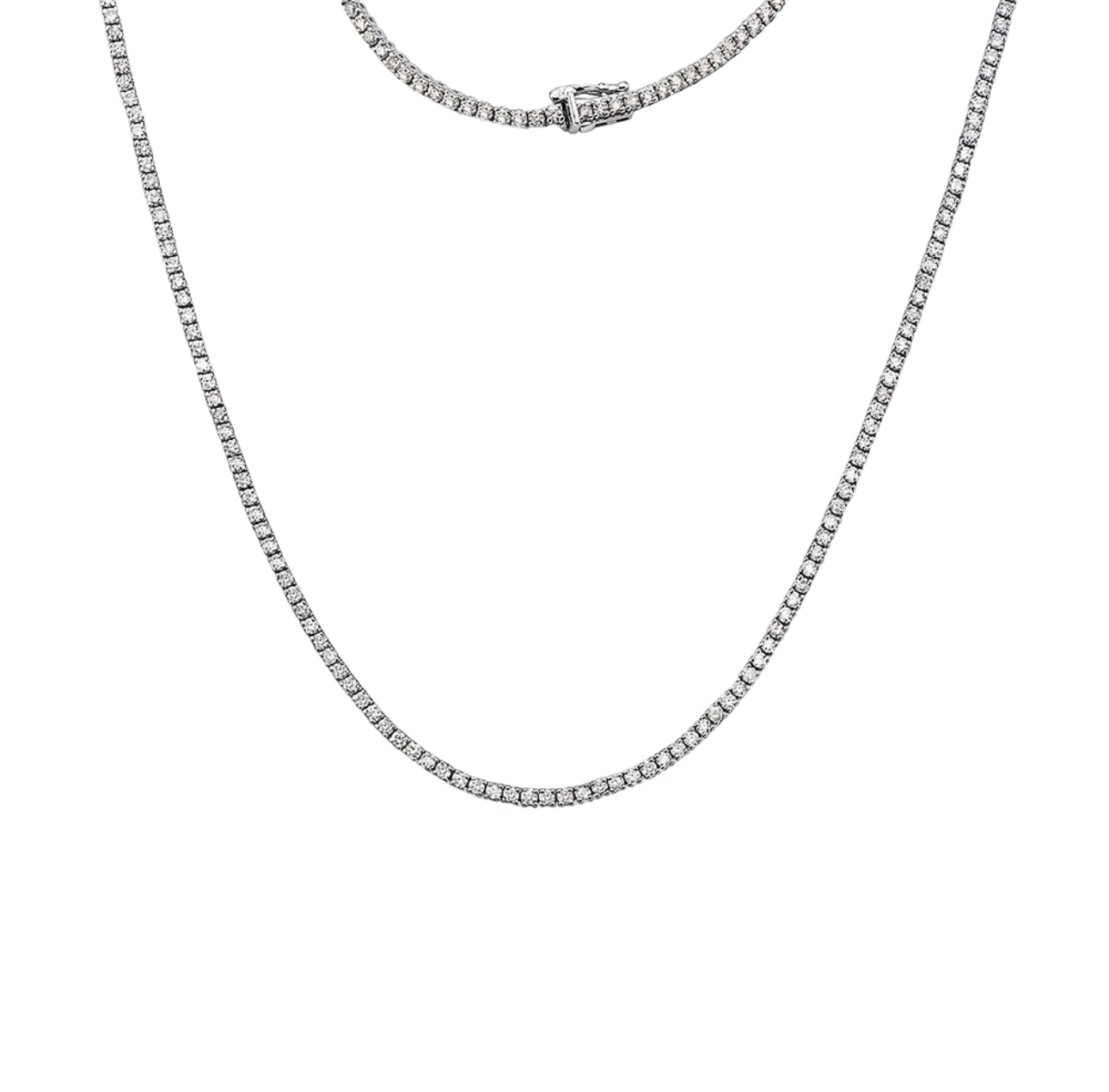 White gold diamond tennis necklace. Women’s diamond necklace in 14k white gold. 14k white gold diamond necklace