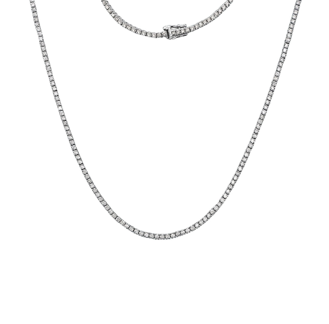 White gold diamond tennis necklace. Women’s diamond necklace in 14k white gold. 14k white gold diamond necklace