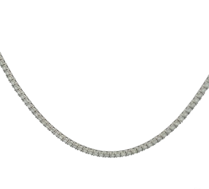 White gold diamond tennis necklace. Women’s diamond necklace in 14k white gold. 14k white gold diamond necklace