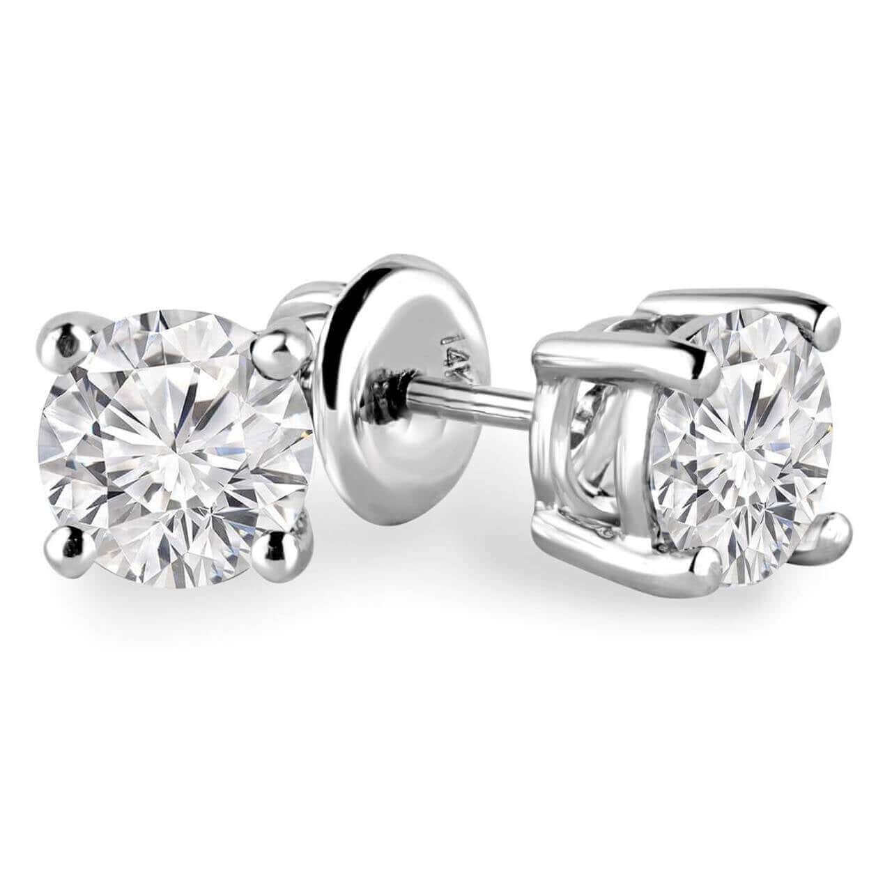 Round Diamond Stud Earrings  - A Quality, Secure ScrewBack, 14K Gold, Various Sizes (0.04 ct - 2.00 ct) with Free Shipping