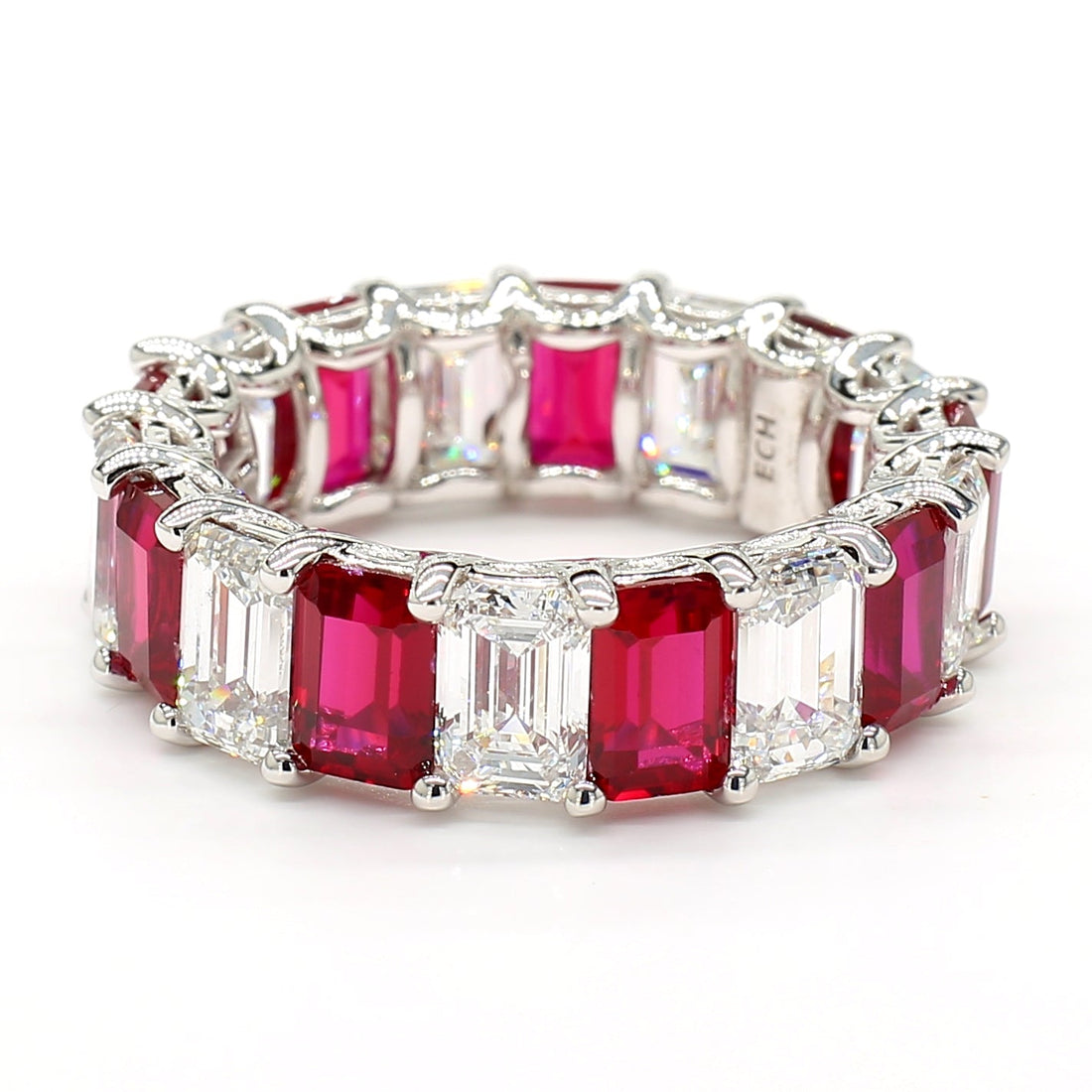 Jewels by Ray 14K White Gold Eternity Ring Ruby and Diamond Mix Band for Women