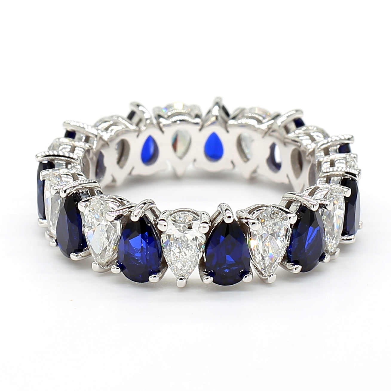 Jewels by Ray Womens 14K White Gold Eternity Band Ring Pear-Shaped and Diamonds