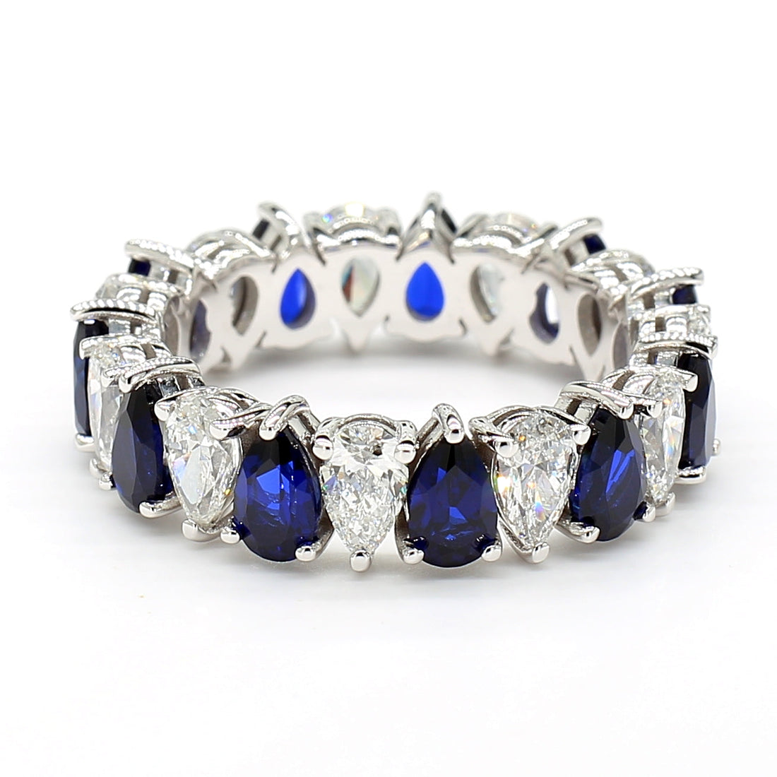 Jewels by Ray Womens 14K White Gold Eternity Band Ring Pear-Shaped and Diamonds