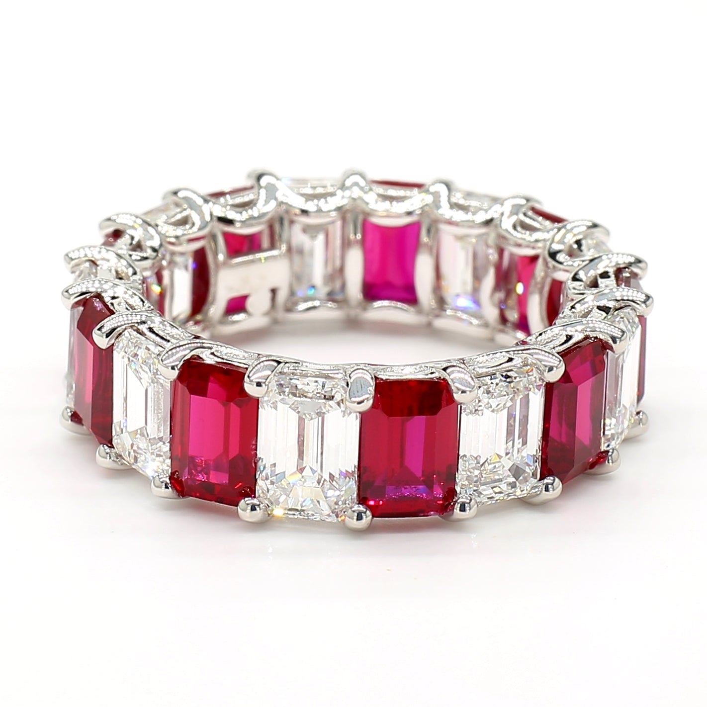Jewels by Ray 14K White Gold Eternity Ring Ruby and Diamond Mix Band for Women