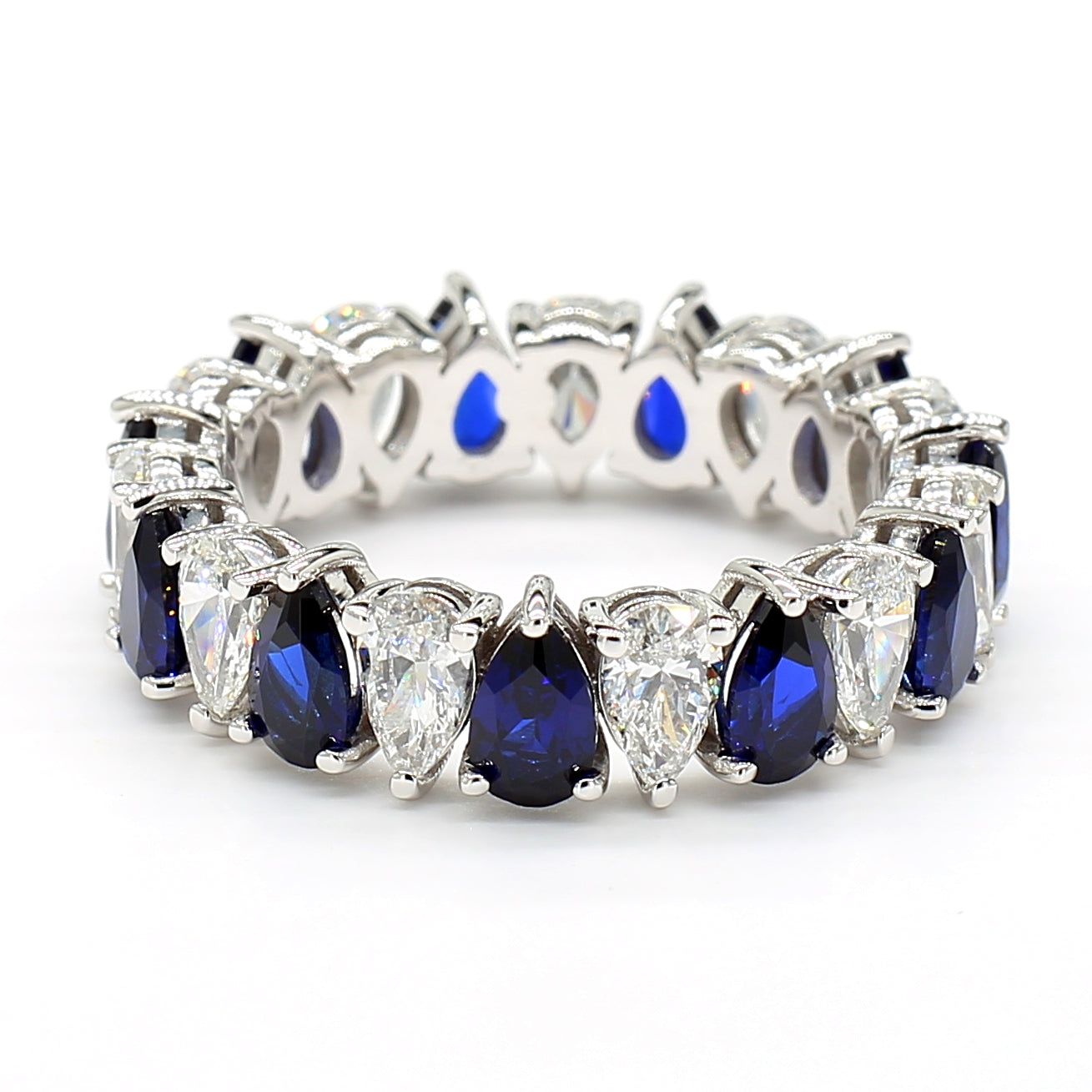 Jewels by Ray Womens 14K White Gold Eternity Band Ring Pear-Shaped and Diamonds