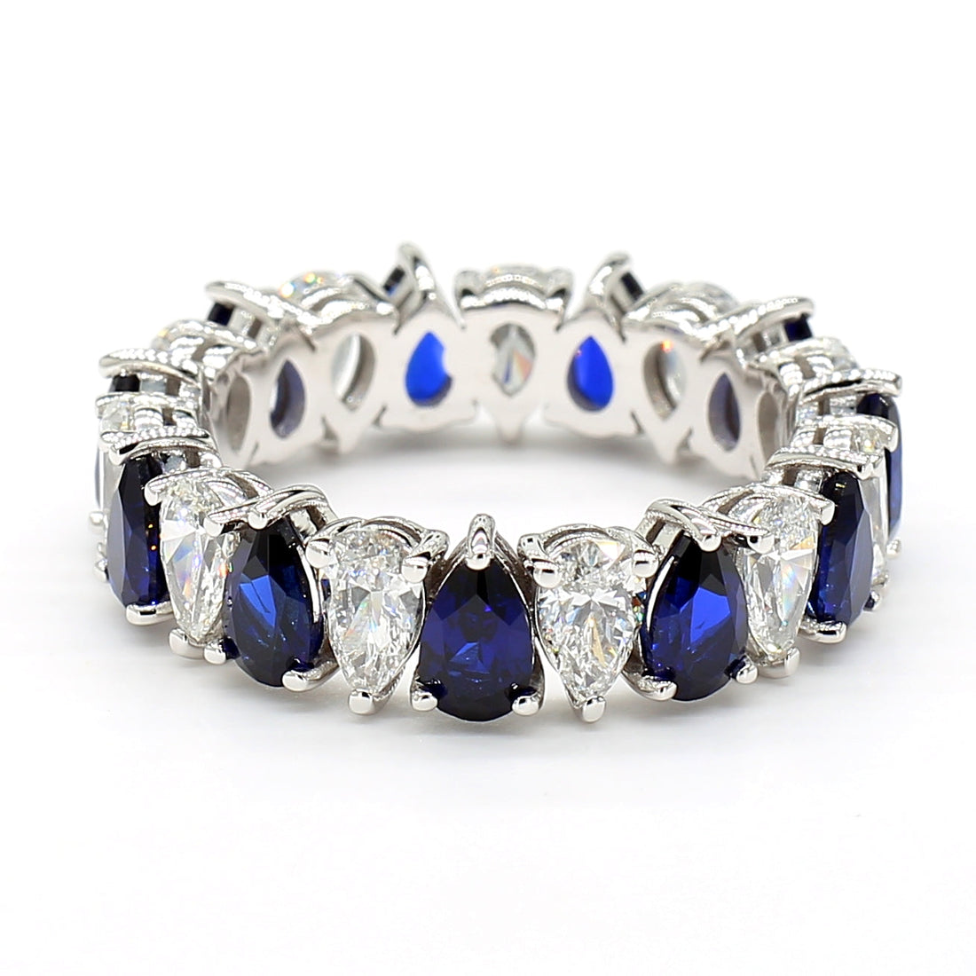 Jewels by Ray Womens 14K White Gold Eternity Band Ring Pear-Shaped and Diamonds