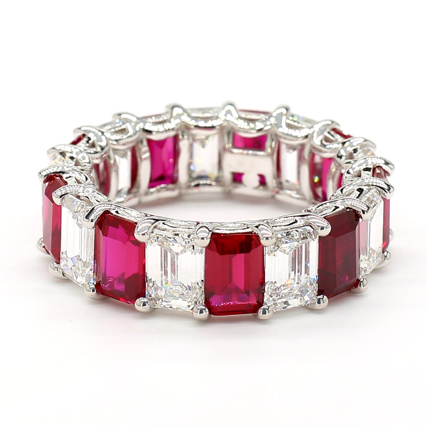Jewels by Ray 14K White Gold Eternity Ring Ruby and Diamond Mix Band for Women