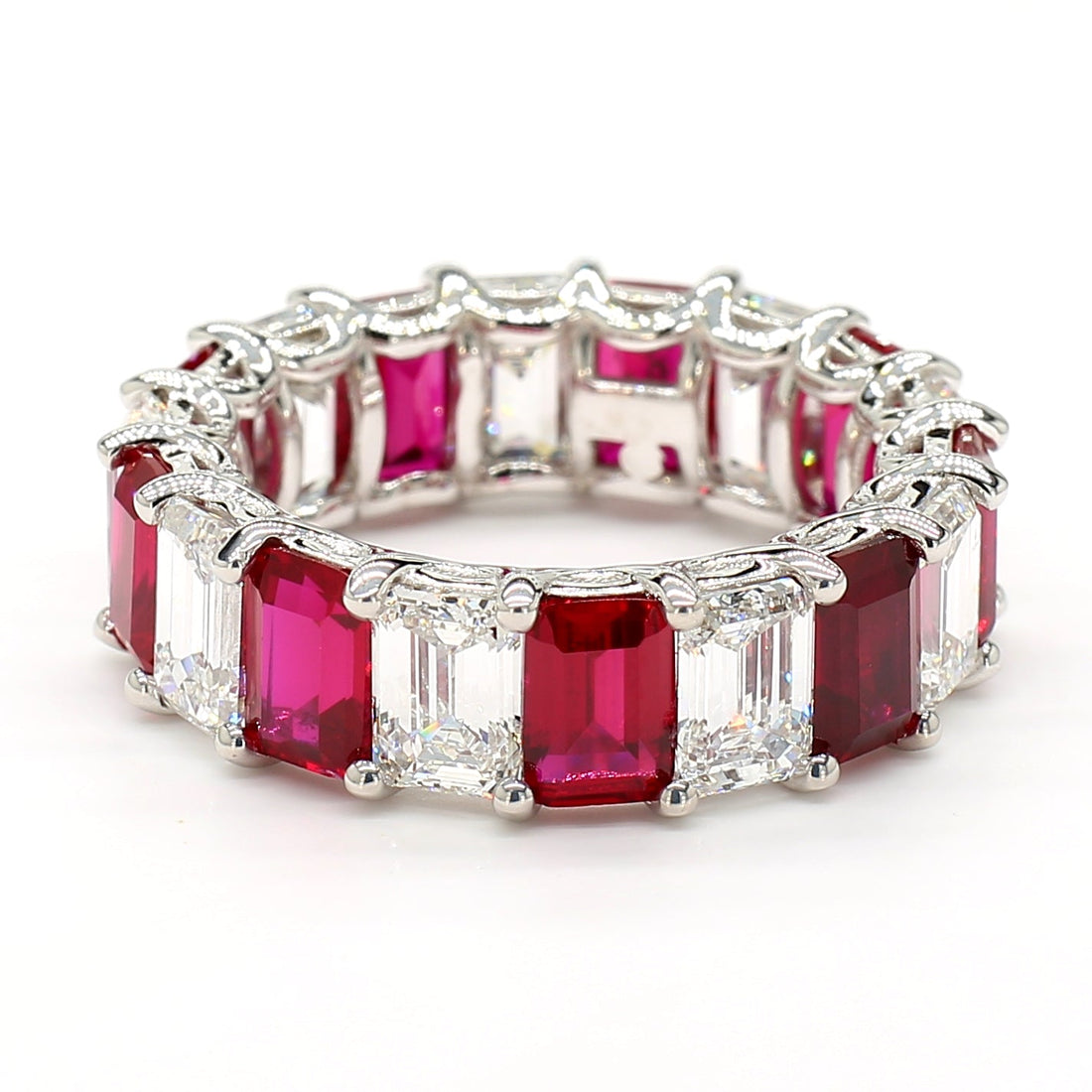 Jewels by Ray 14K White Gold Eternity Ring Ruby and Diamond Mix Band for Women