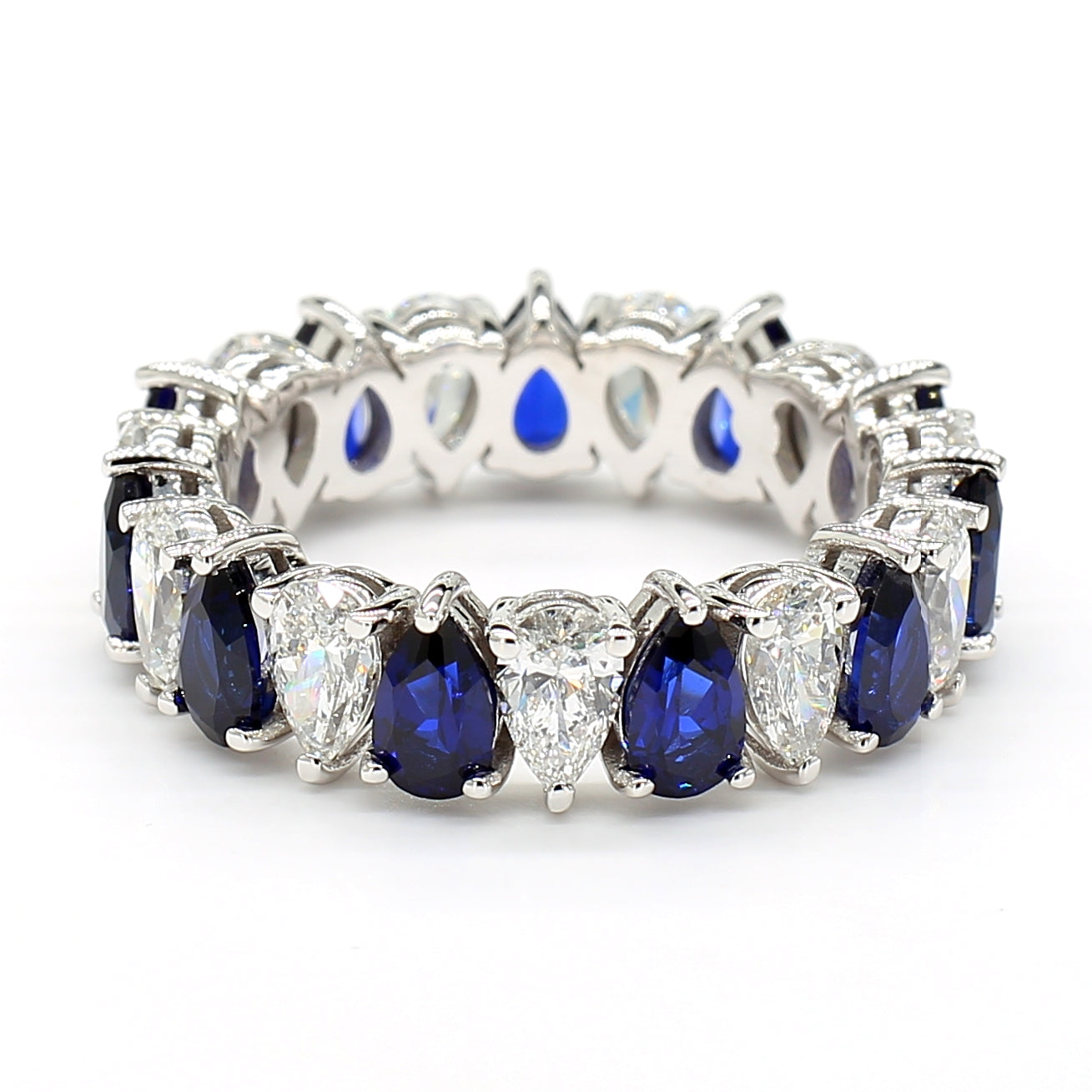 Jewels by Ray Womens 14K White Gold Eternity Band Ring Pear-Shaped and Diamonds