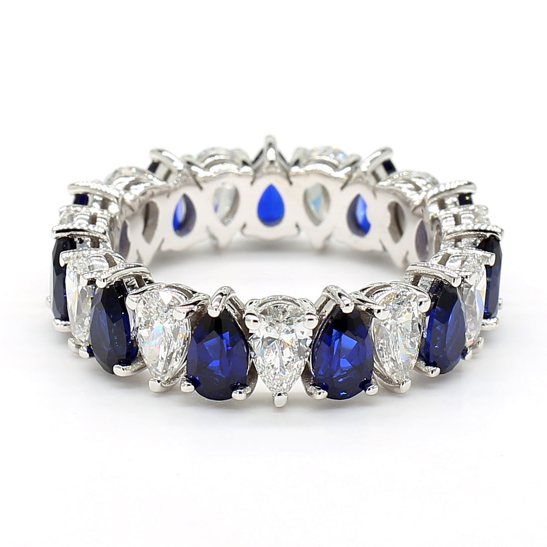 Jewels by Ray Womens 14K White Gold Eternity Band Ring Pear-Shaped and Diamonds