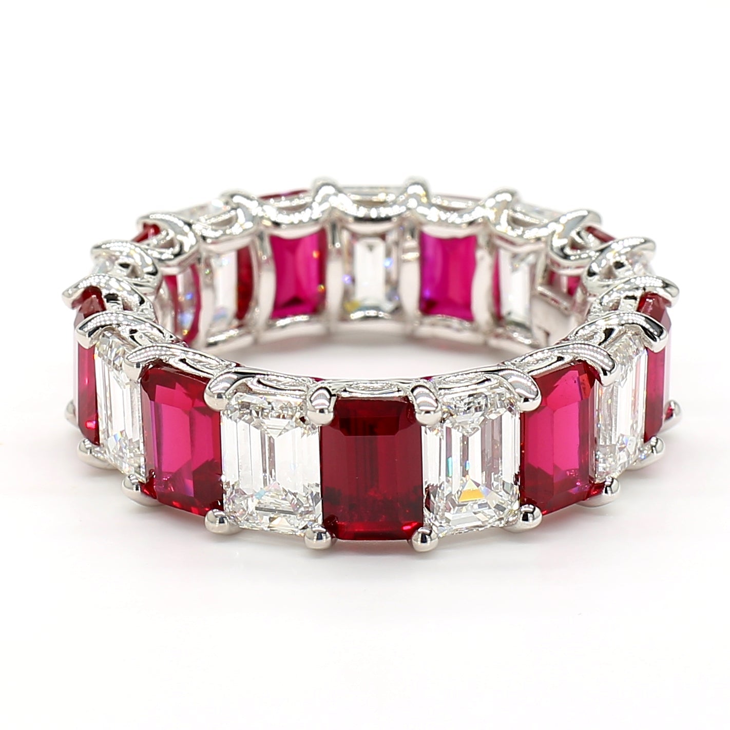Jewels by Ray 14K White Gold Eternity Ring Ruby and Diamond Mix Band for Women