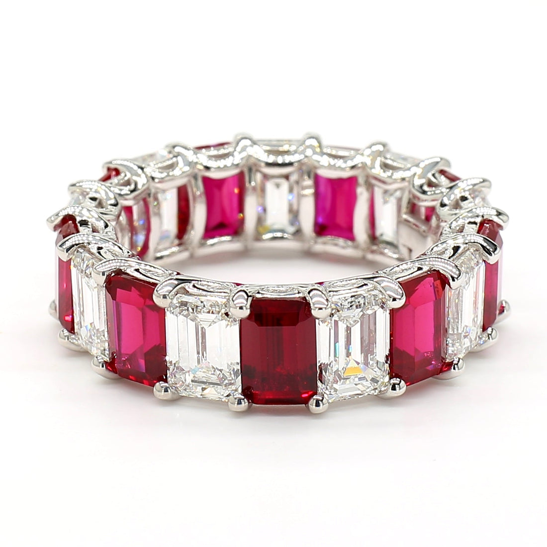 Jewels by Ray 14K White Gold Eternity Ring Ruby and Diamond Mix Band for Women