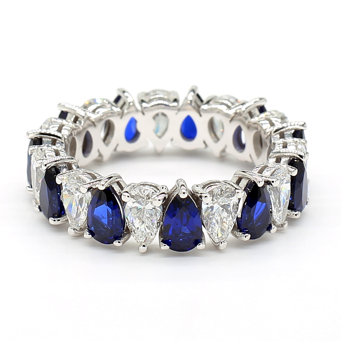 Jewels by Ray Womens 14K White Gold Eternity Band Ring Pear-Shaped and Diamonds