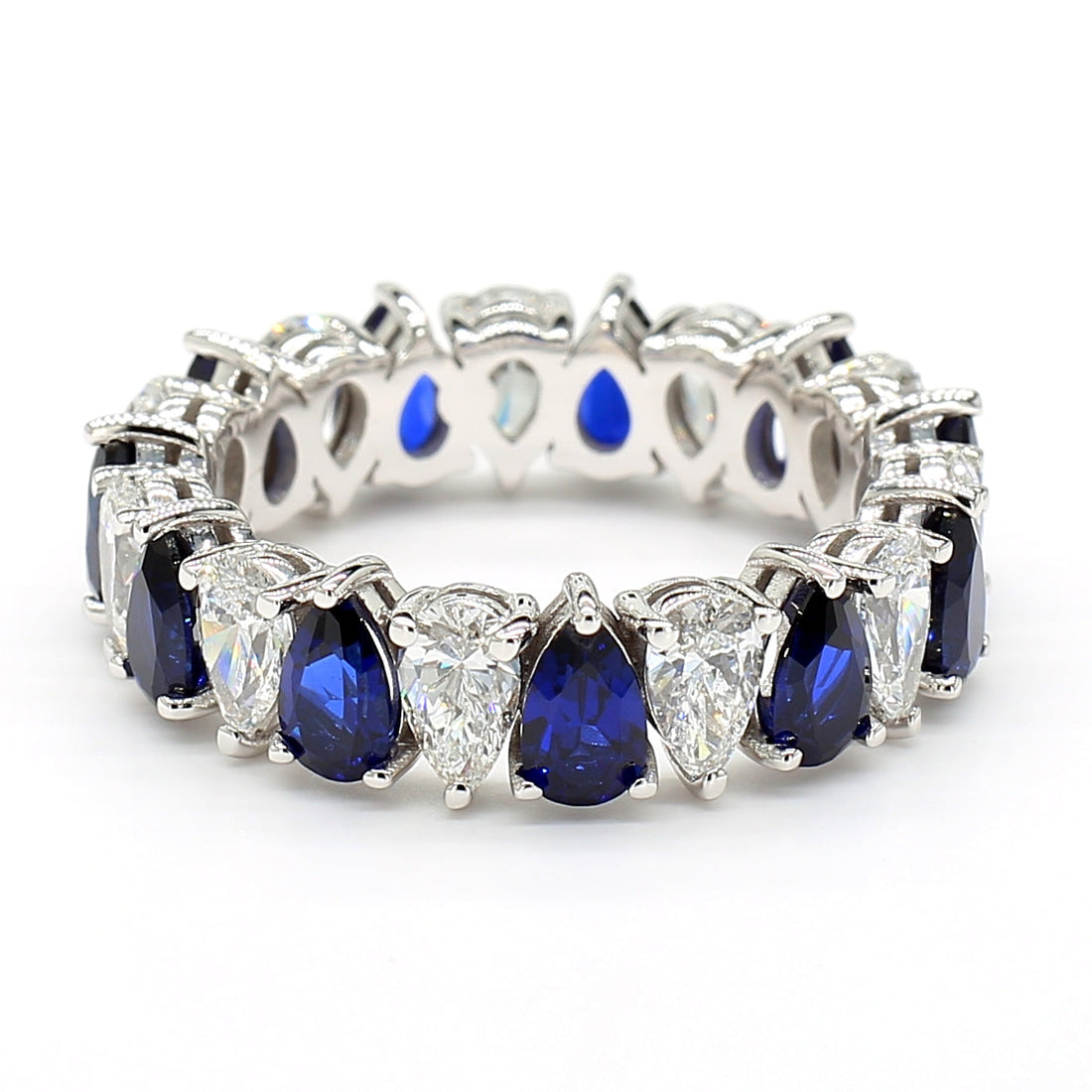 Jewels by Ray Womens 14K White Gold Eternity Band Ring Pear-Shaped and Diamonds