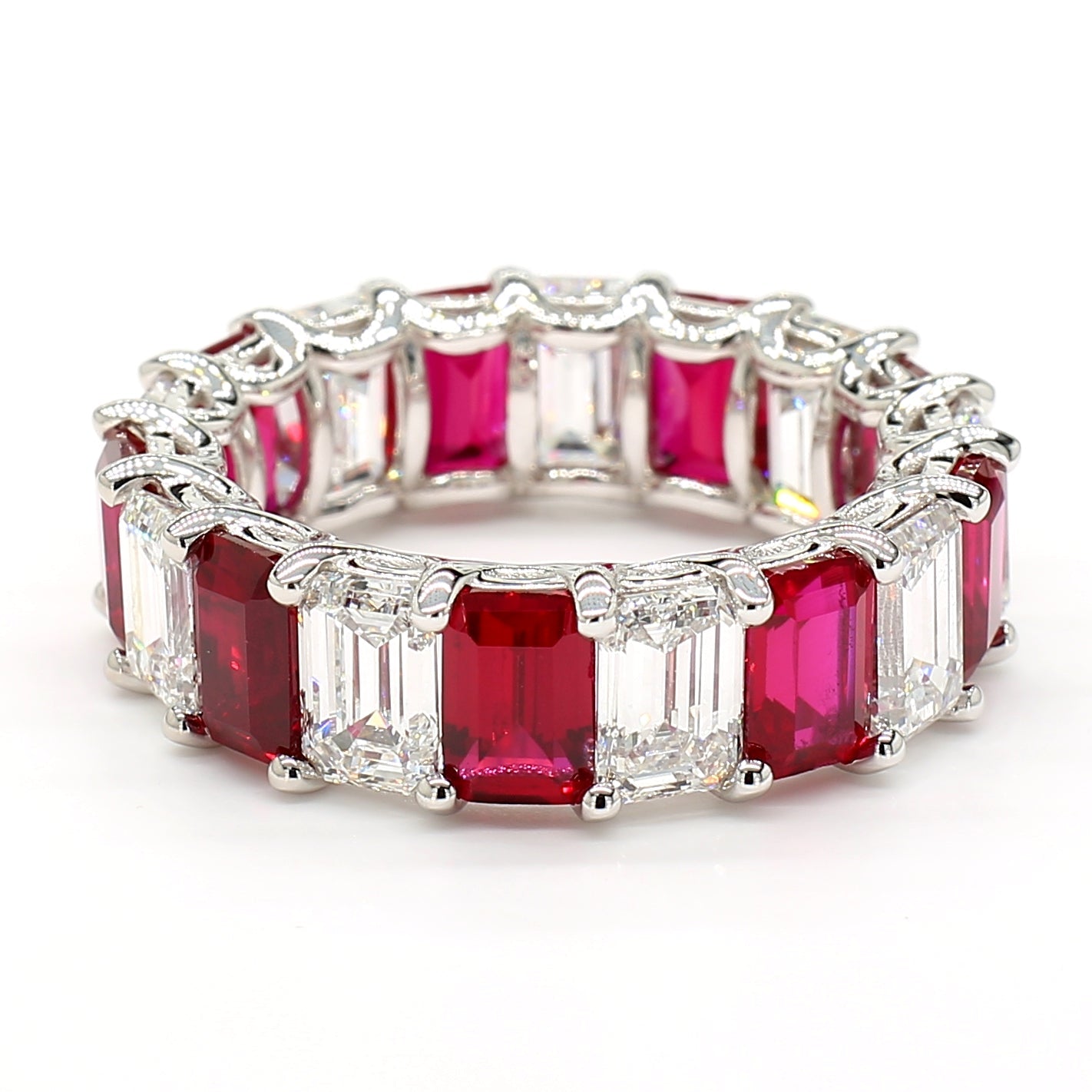 Jewels by Ray 14K White Gold Eternity Ring Ruby and Diamond Mix Band for Women