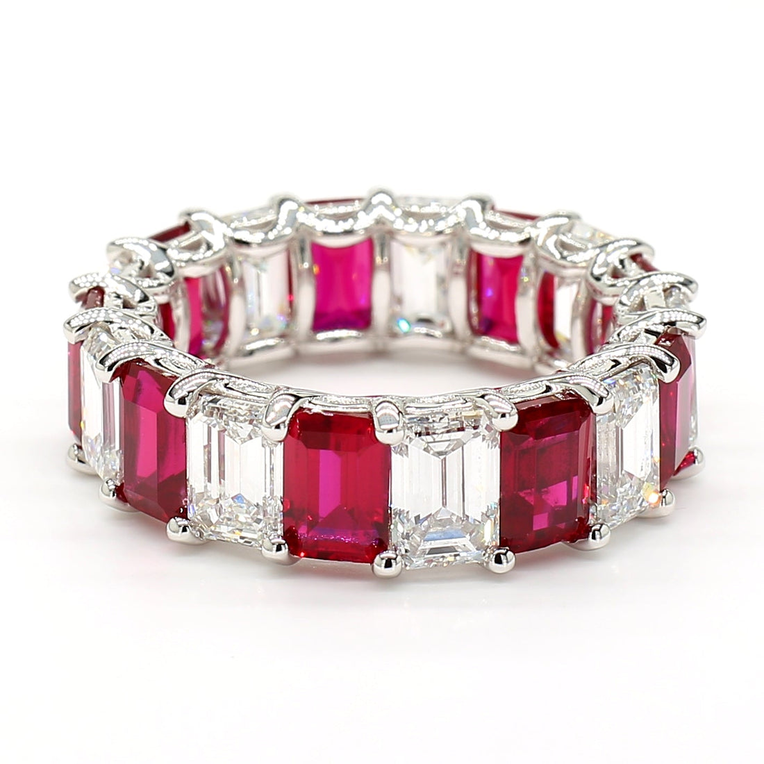 Jewels by Ray 14K White Gold Eternity Ring Ruby and Diamond Mix Band for Women