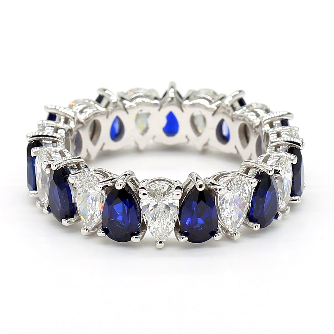 Jewels by Ray Womens 14K White Gold Eternity Band Ring Pear-Shaped and Diamonds