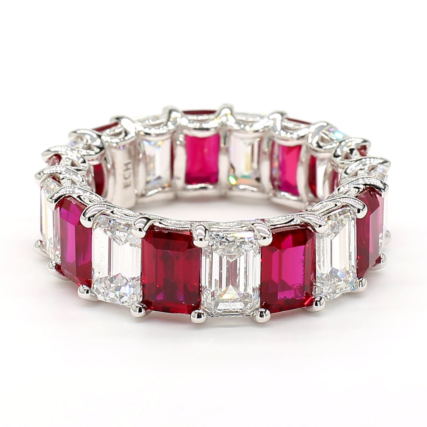Jewels by Ray 14K White Gold Eternity Ring Ruby and Diamond Mix Band for Women
