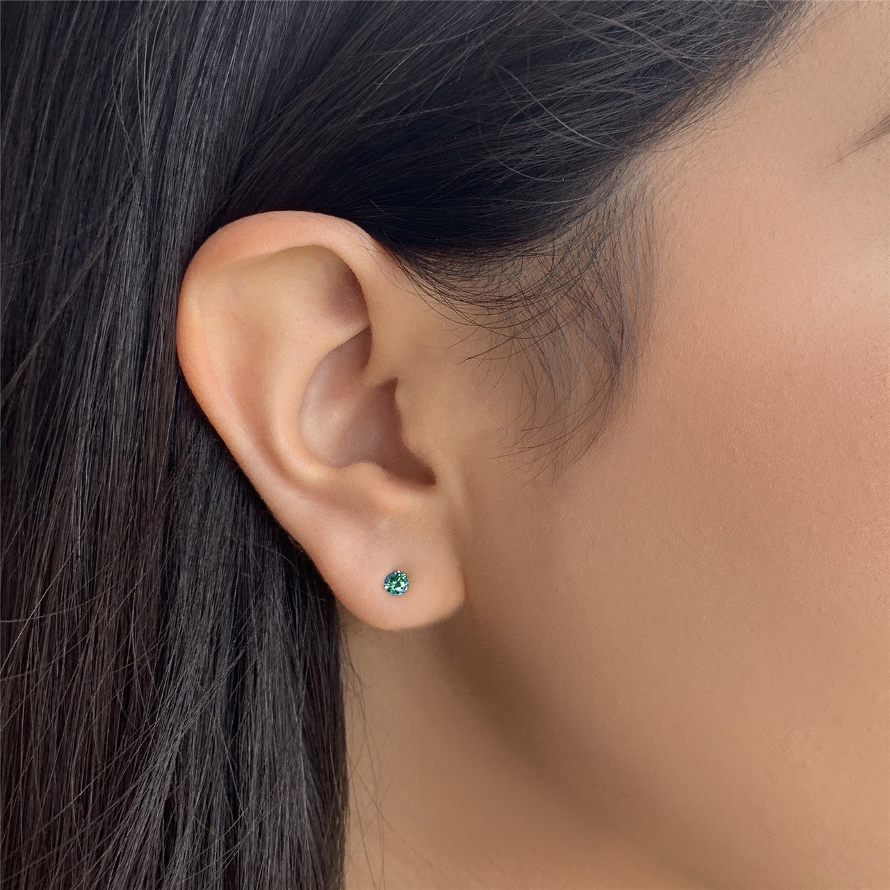 Blue - Round Brilliant Cut Diamond Earring Studs in 14K Gold (1/10ct to 1ct)