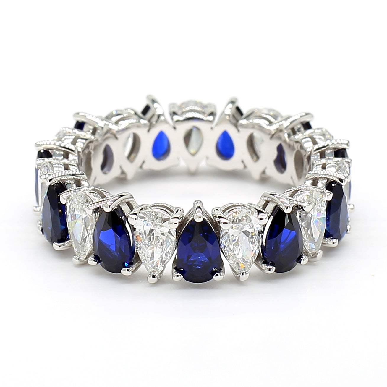 Jewels by Ray Womens 14K White Gold Eternity Band Ring Pear-Shaped and Diamonds