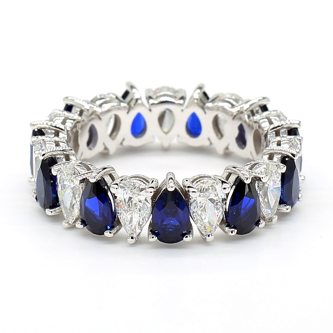 Jewels by Ray Womens 14K White Gold Eternity Band Ring Pear-Shaped and Diamonds
