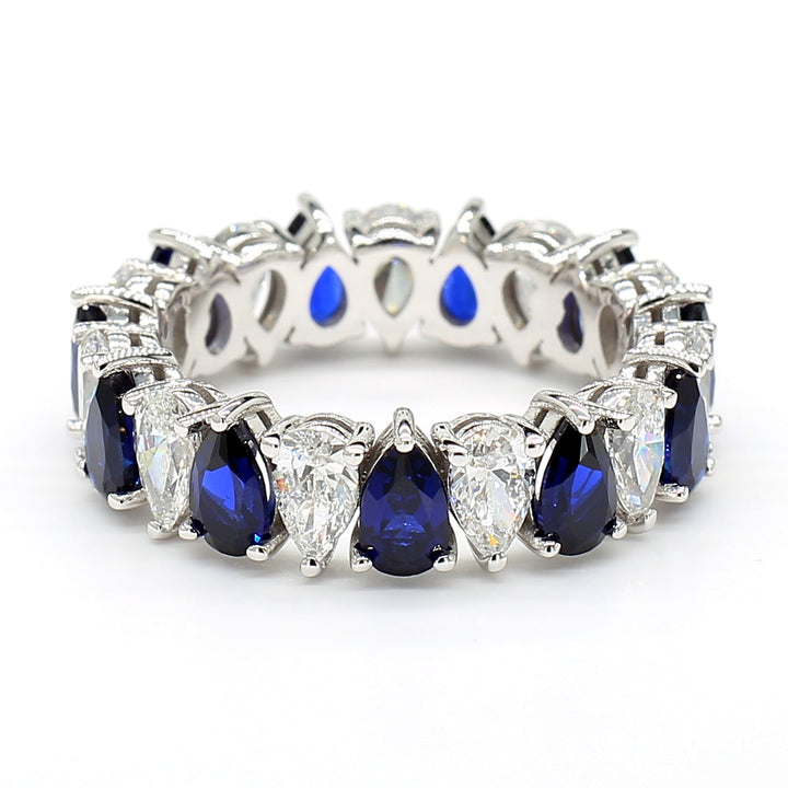 Jewels by Ray Womens 14K White Gold Eternity Band Ring Pear-Shaped and Diamonds