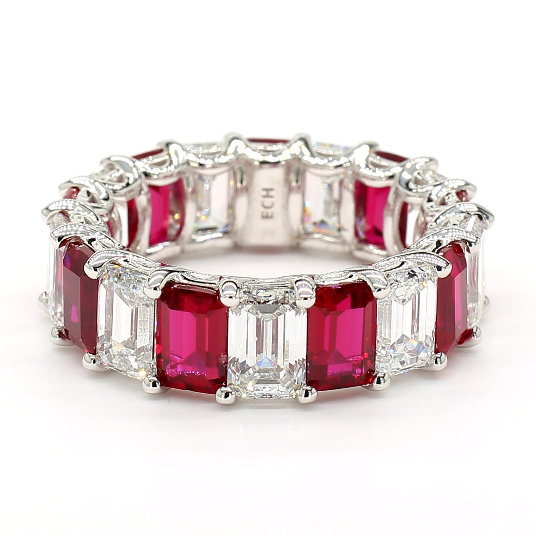 Jewels by Ray 14K White Gold Eternity Ring Ruby and Diamond Mix Band for Women