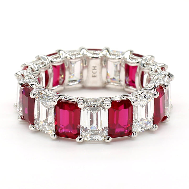 Jewels by Ray 14K White Gold Eternity Ring Ruby and Diamond Mix Band for Women